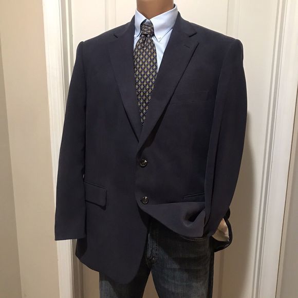ALAN FLUSSER MENS BLAZER SIZE 44R BLUE SPORT‎ COAT 100% SILK SUIT JACKET - Picture 2 of 12